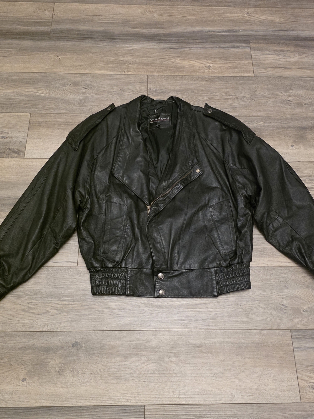 Vintage 80s/90s Wilsons Leather Moto Bomber Jacket - Black - Size Medium